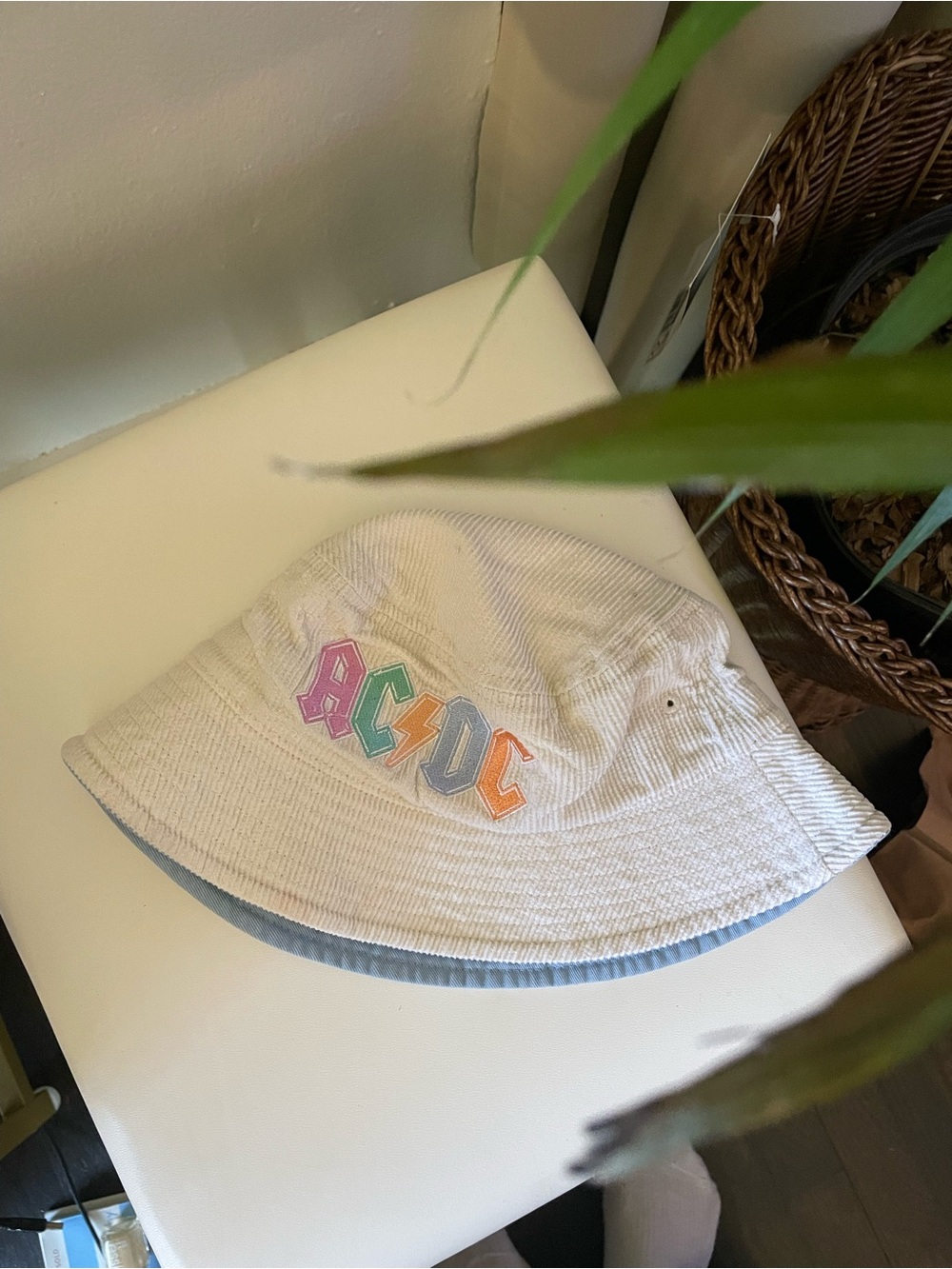 AC/DC Embroidered White  Bucket Hat